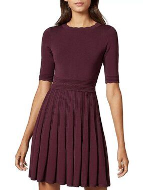 Ted Baker Plum Scallop-Neck Pleated Mini Dress
